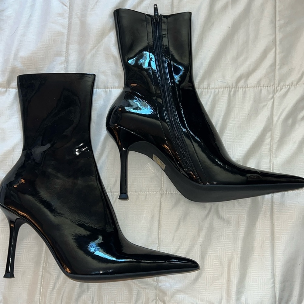 Jeffrey Campbell Black Patent Pointed Toe Stiletto Ankle Boots
